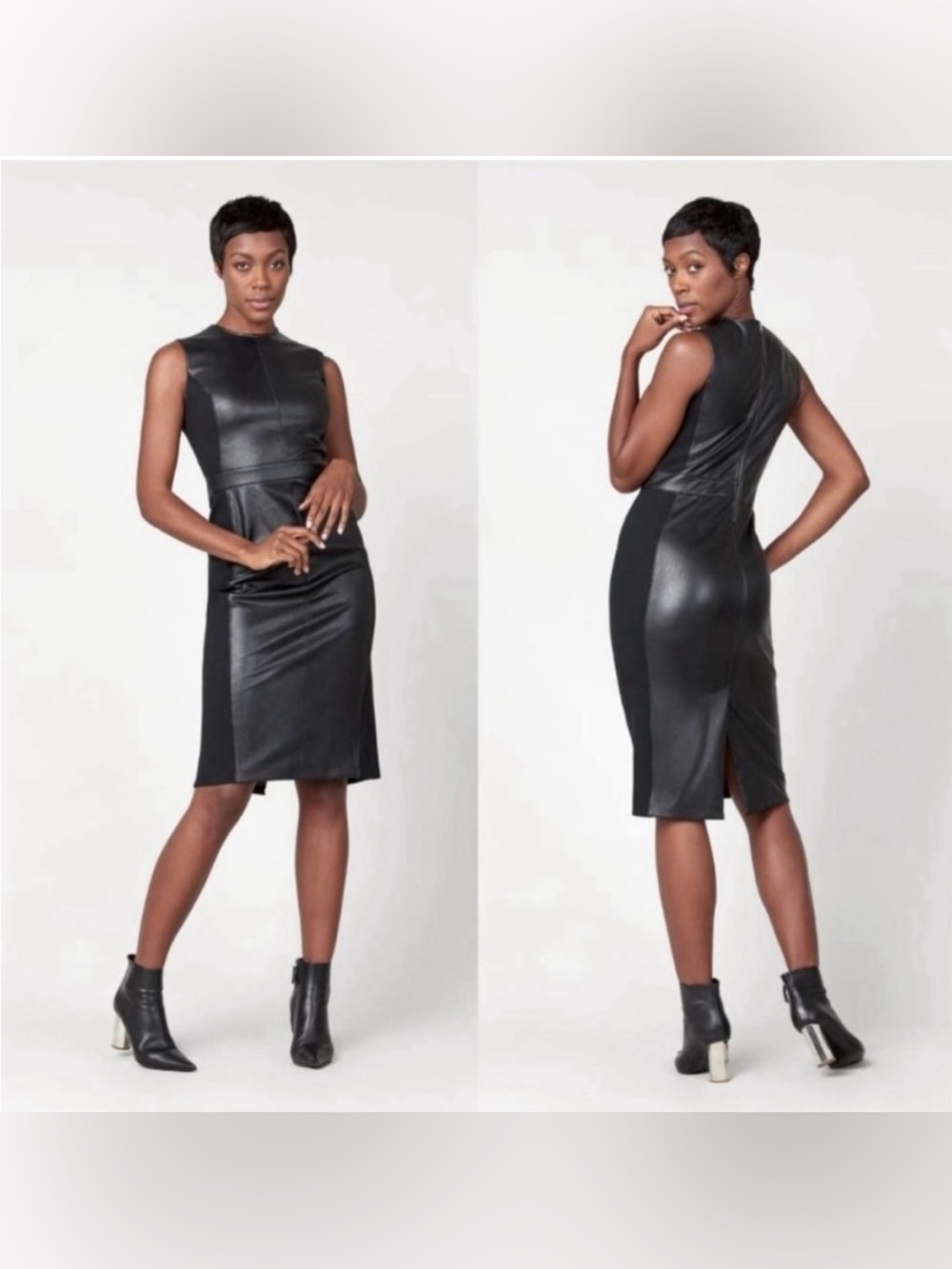 SPANX Black Faux leather Sheath Dress with a stretch side panels